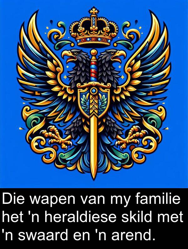 familie: Die wapen van my familie het 'n heraldiese skild met 'n swaard en 'n arend.