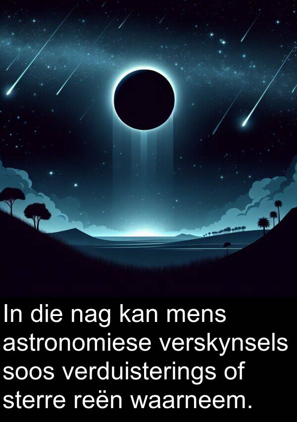 verduisterings: In die nag kan mens astronomiese verskynsels soos verduisterings of sterre reën waarneem.