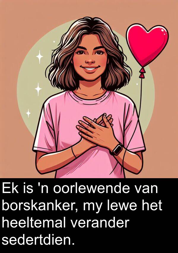 heeltemal: Ek is 'n oorlewende van borskanker, my lewe het heeltemal verander sedertdien.