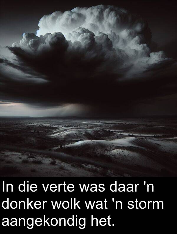 wolk: In die verte was daar 'n donker wolk wat 'n storm aangekondig het.