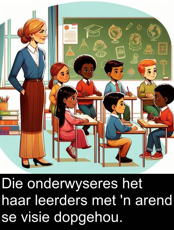 onderwyseres: Die onderwyseres het haar leerders met 'n arend se visie dopgehou.