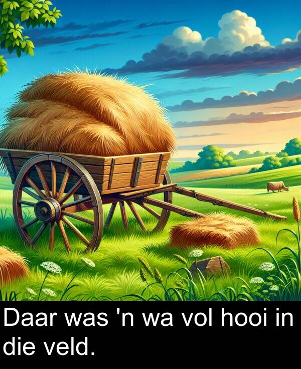 hooi: Daar was 'n wa vol hooi in die veld.