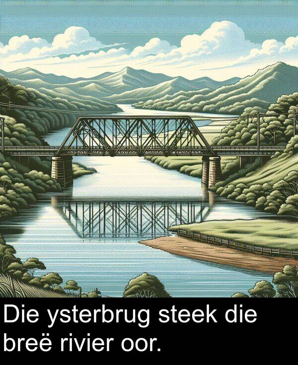 ysterbrug: Die ysterbrug steek die breë rivier oor.