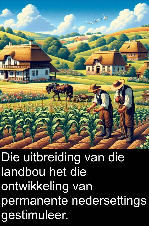 nedersettings: Die uitbreiding van die landbou het die ontwikkeling van permanente nedersettings gestimuleer.