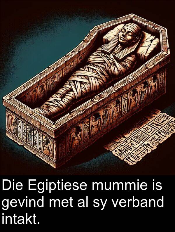 verband: Die Egiptiese mummie is gevind met al sy verband intakt.