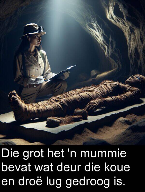 gedroog: Die grot het 'n mummie bevat wat deur die koue en droë lug gedroog is.