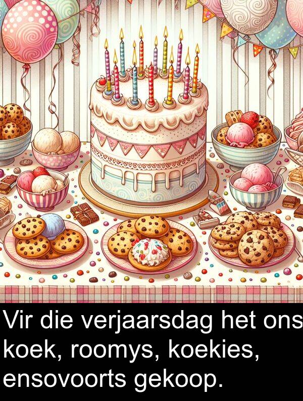 koekies: Vir die verjaarsdag het ons koek, roomys, koekies, ensovoorts gekoop.