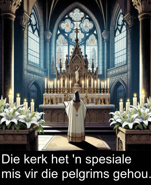 pelgrims: Die kerk het 'n spesiale mis vir die pelgrims gehou.