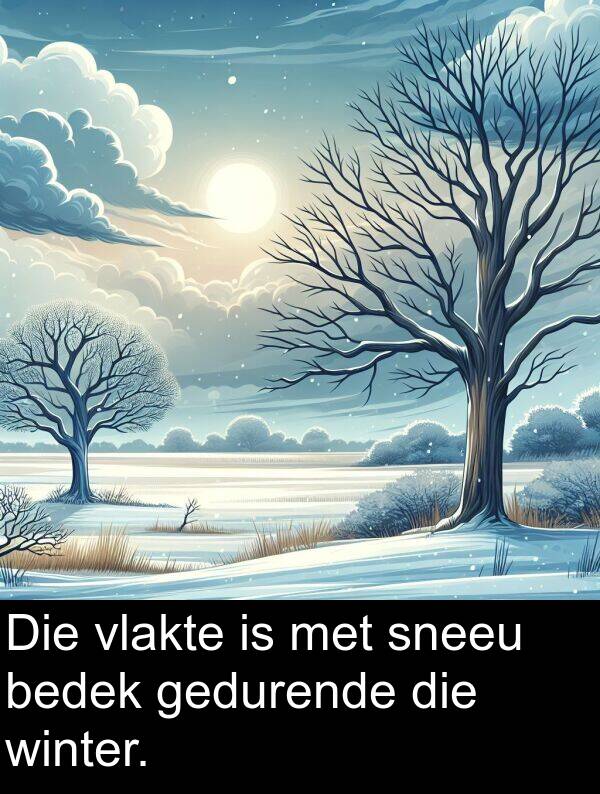 bedek: Die vlakte is met sneeu bedek gedurende die winter.