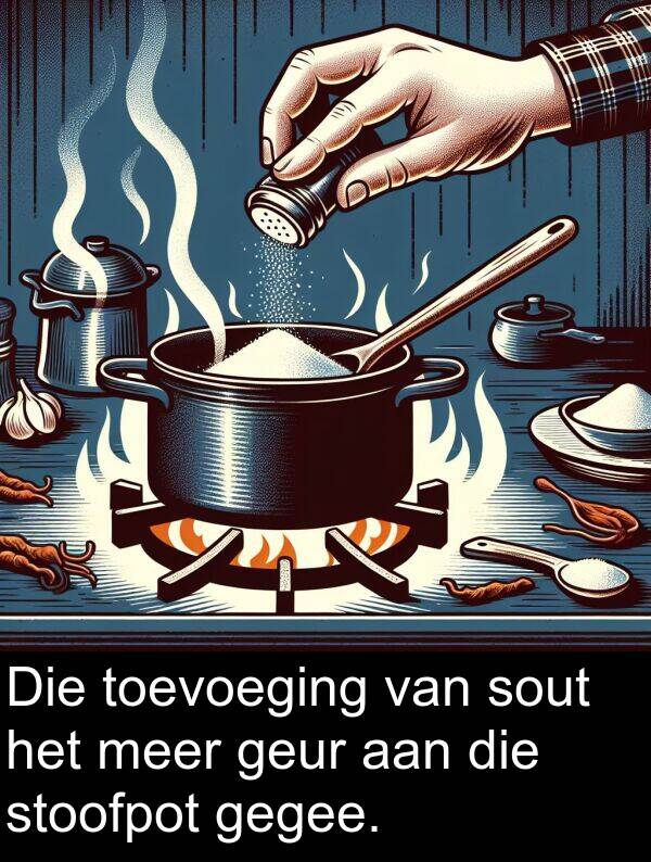 toevoeging: Die toevoeging van sout het meer geur aan die stoofpot gegee.