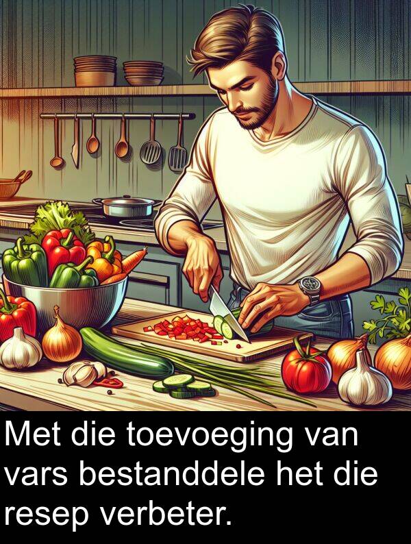 toevoeging: Met die toevoeging van vars bestanddele het die resep verbeter.