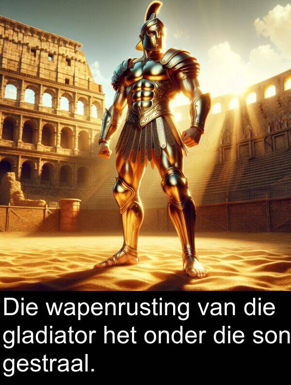 wapenrusting: Die wapenrusting van die gladiator het onder die son gestraal.