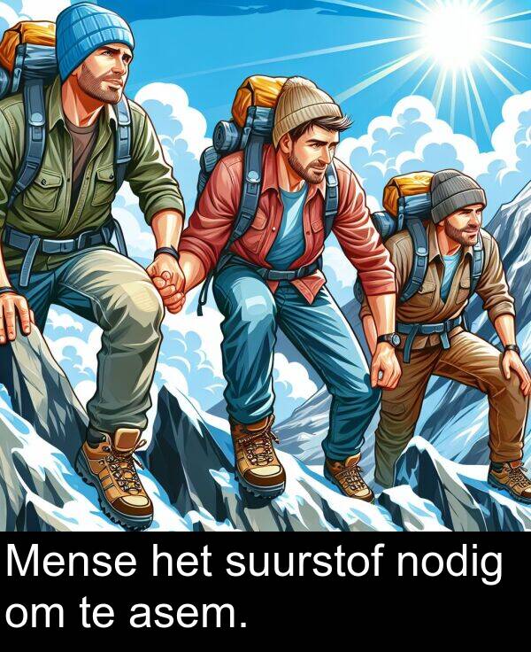 het: Mense het suurstof nodig om te asem.