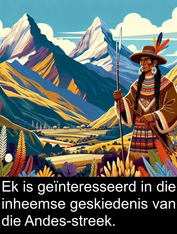 geïnteresseerd: Ek is geïnteresseerd in die inheemse geskiedenis van die Andes-streek.