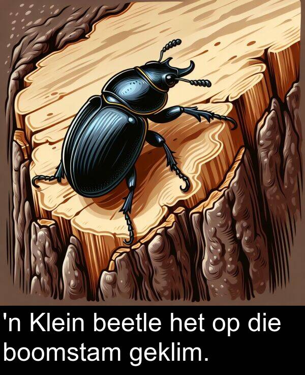 geklim: 'n Klein beetle het op die boomstam geklim.