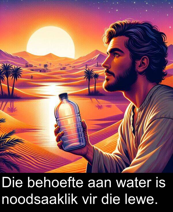 noodsaaklik: Die behoefte aan water is noodsaaklik vir die lewe.