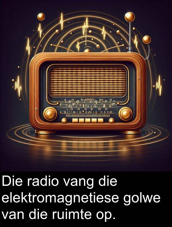 radio: Die radio vang die elektromagnetiese golwe van die ruimte op.