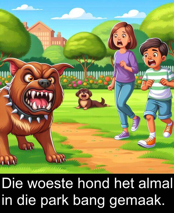 bang: Die woeste hond het almal in die park bang gemaak.