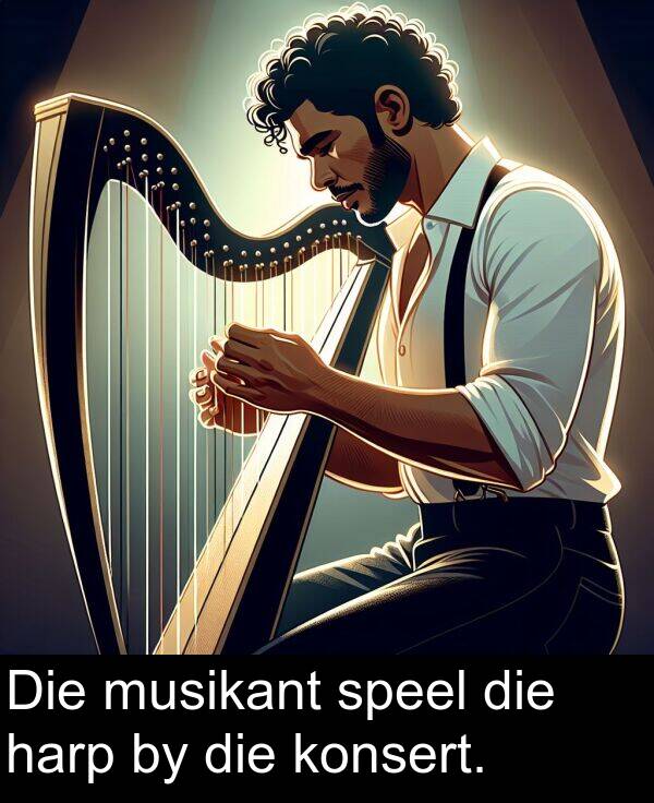 harp: Die musikant speel die harp by die konsert.