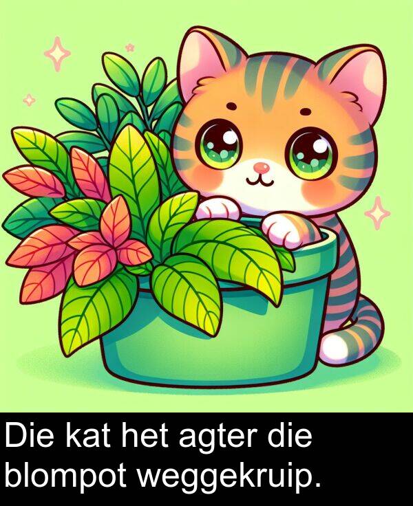 weggekruip: Die kat het agter die blompot weggekruip.