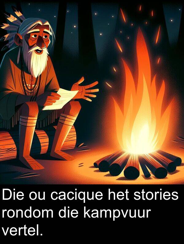 cacique: Die ou cacique het stories rondom die kampvuur vertel.