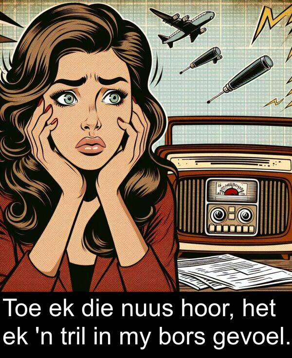 hoor: Toe ek die nuus hoor, het ek 'n tril in my bors gevoel.