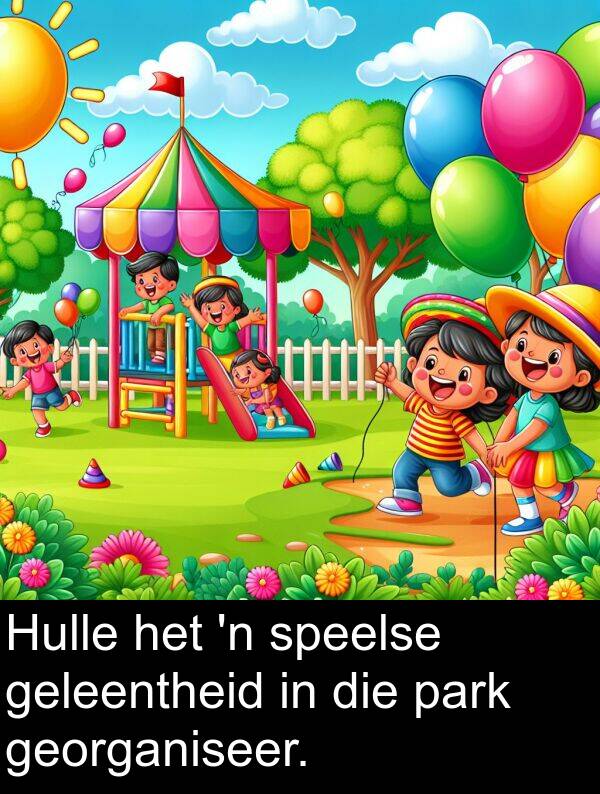 park: Hulle het 'n speelse geleentheid in die park georganiseer.