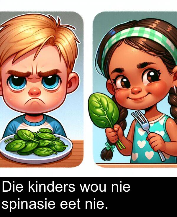 nie: Die kinders wou nie spinasie eet nie.