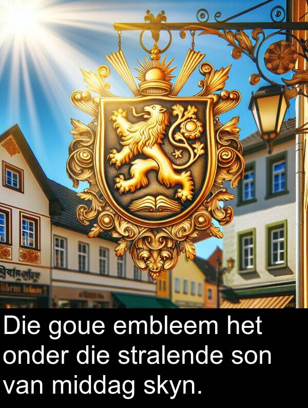 embleem: Die goue embleem het onder die stralende son van middag skyn.