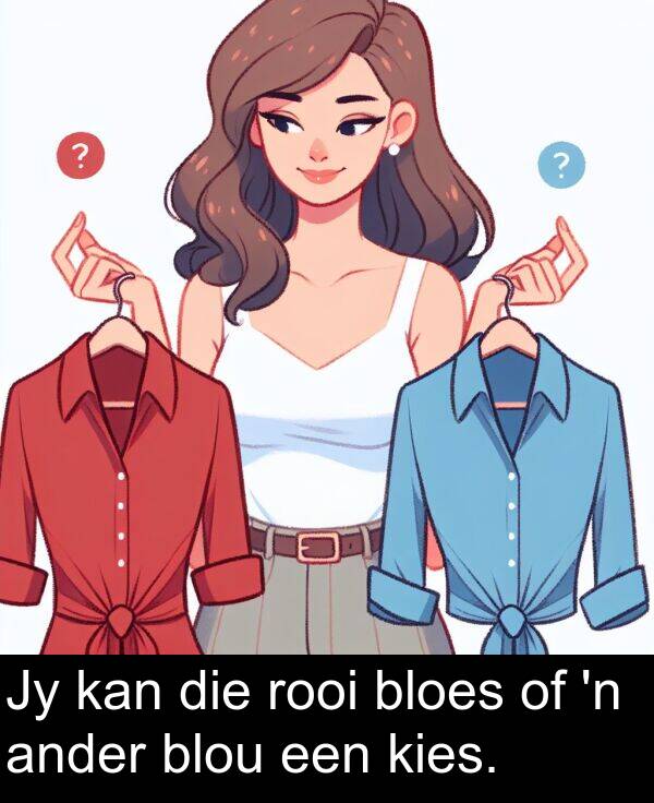 ander: Jy kan die rooi bloes of 'n ander blou een kies.