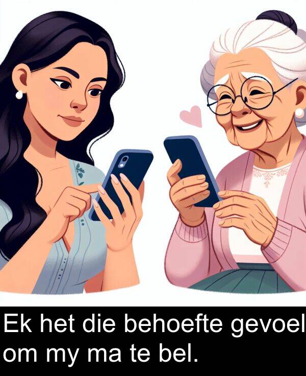 behoefte: Ek het die behoefte gevoel om my ma te bel.