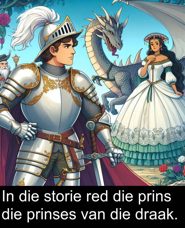 prinses: In die storie red die prins die prinses van die draak.