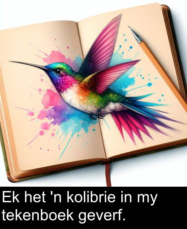 tekenboek: Ek het 'n kolibrie in my tekenboek geverf.