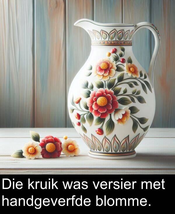 handgeverfde: Die kruik was versier met handgeverfde blomme.