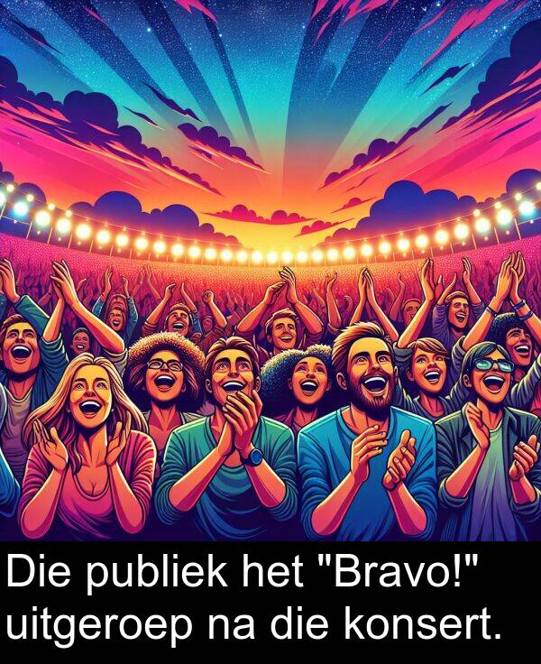 publiek: Die publiek het "Bravo!" uitgeroep na die konsert.