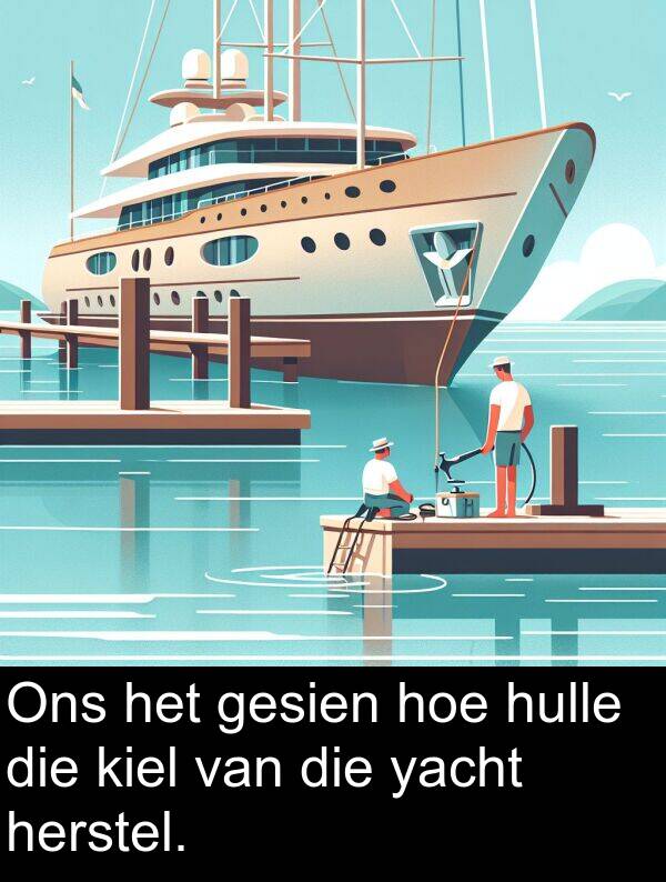 hoe: Ons het gesien hoe hulle die kiel van die yacht herstel.