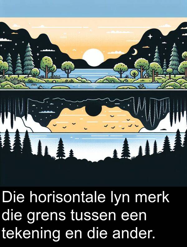 tekening: Die horisontale lyn merk die grens tussen een tekening en die ander.