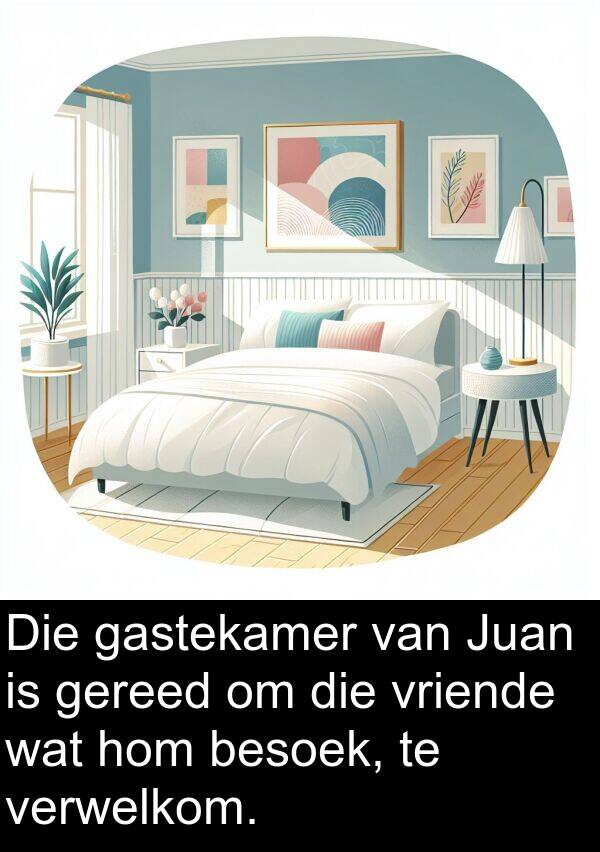 gastekamer: Die gastekamer van Juan is gereed om die vriende wat hom besoek, te verwelkom.