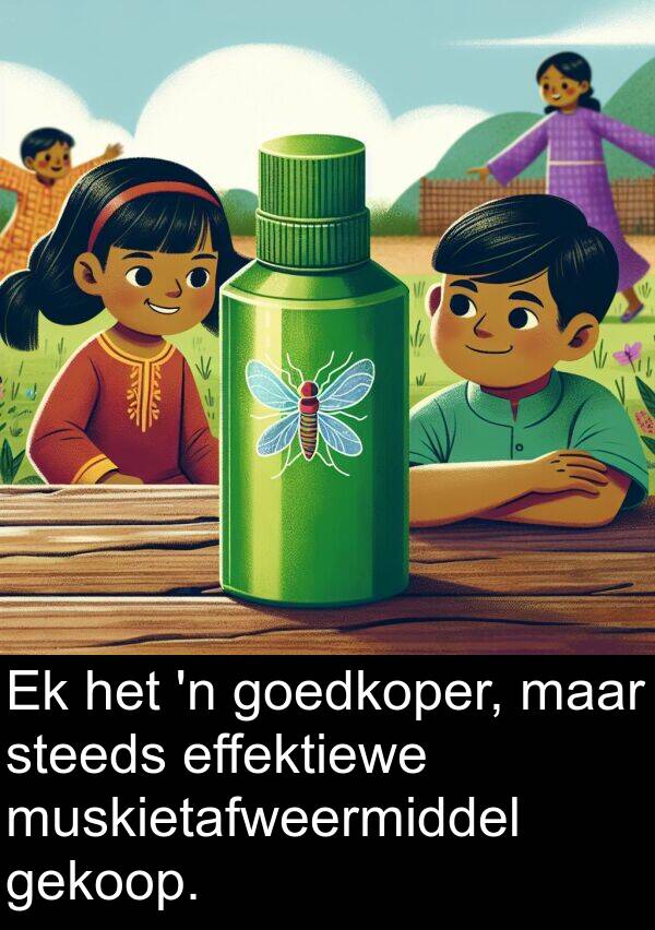 effektiewe: Ek het 'n goedkoper, maar steeds effektiewe muskietafweermiddel gekoop.