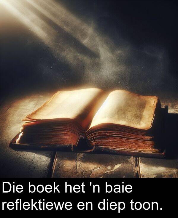 toon: Die boek het 'n baie reflektiewe en diep toon.