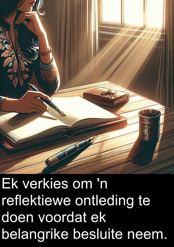 neem: Ek verkies om 'n reflektiewe ontleding te doen voordat ek belangrike besluite neem.