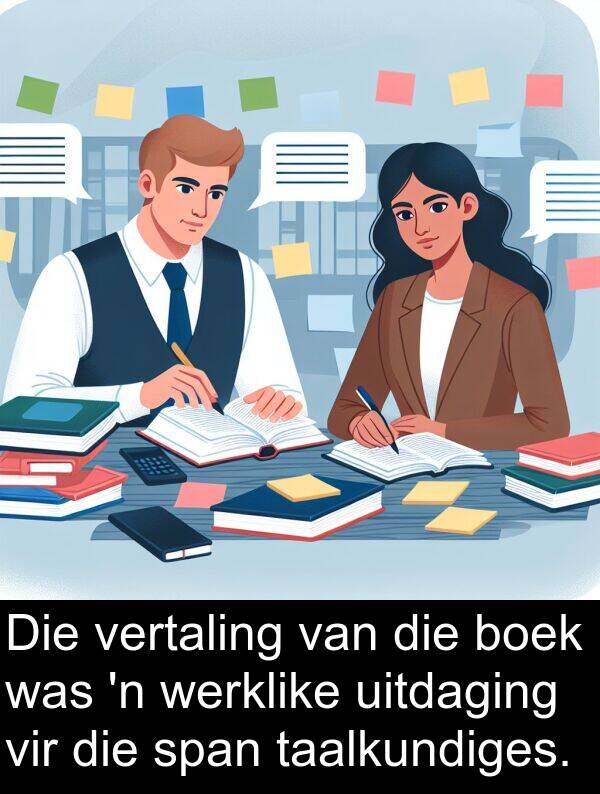 taalkundiges: Die vertaling van die boek was 'n werklike uitdaging vir die span taalkundiges.