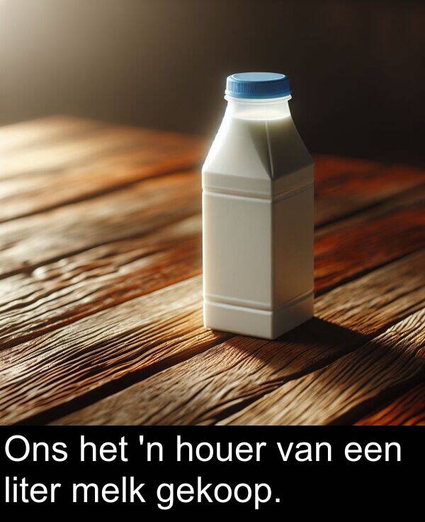 gekoop: Ons het 'n houer van een liter melk gekoop.