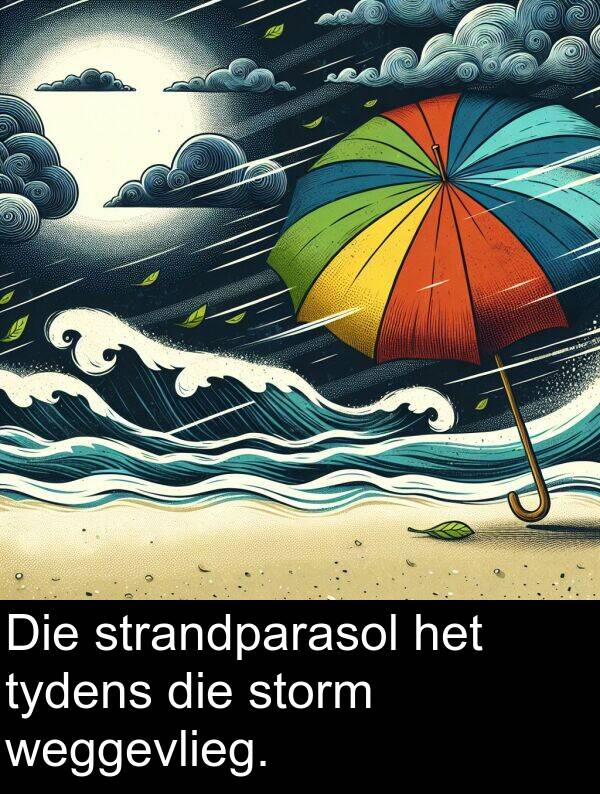 weggevlieg: Die strandparasol het tydens die storm weggevlieg.