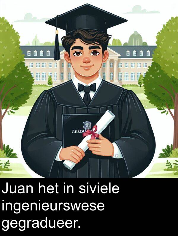 gegradueer: Juan het in siviele ingenieurswese gegradueer.