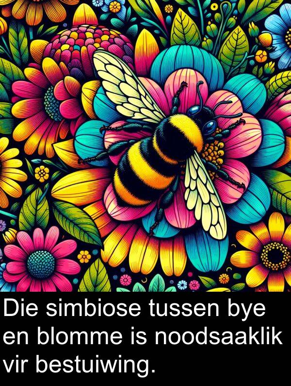 noodsaaklik: Die simbiose tussen bye en blomme is noodsaaklik vir bestuiwing.