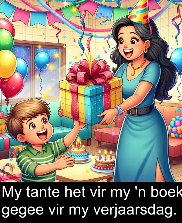 tante: My tante het vir my 'n boek gegee vir my verjaarsdag.