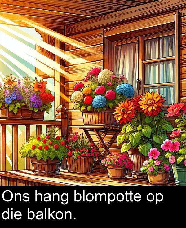 hang: Ons hang blompotte op die balkon.