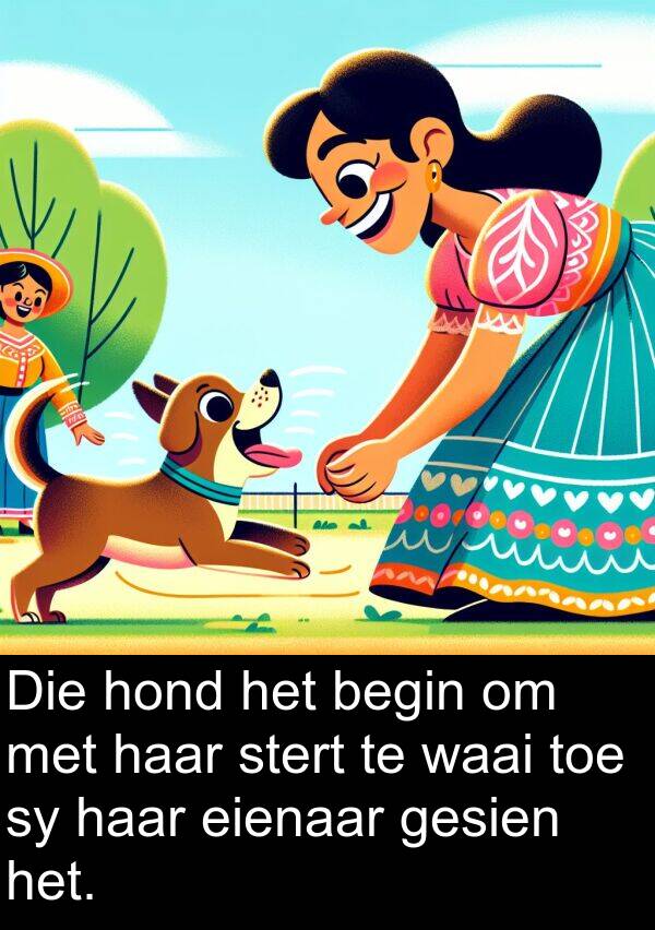 waai: Die hond het begin om met haar stert te waai toe sy haar eienaar gesien het.