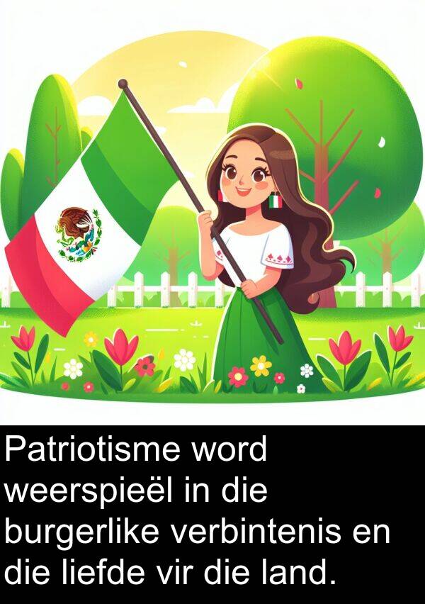 land: Patriotisme word weerspieël in die burgerlike verbintenis en die liefde vir die land.